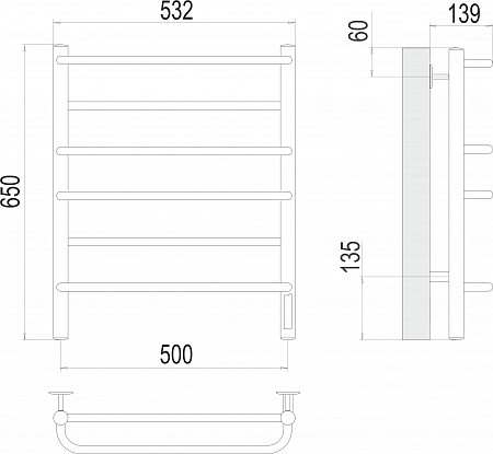 Евромикс П6 500х650 Электро (quick touch) Полотенцесушитель  TERMINUS Орёл - фото 3