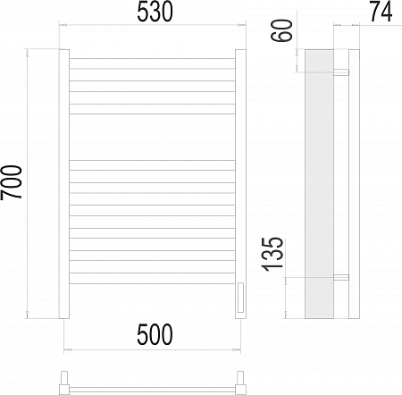 Енисей П9 500х700  электро (sensor quick touch) Полотенцесушитель TERMINUS  Орёл - фото 3