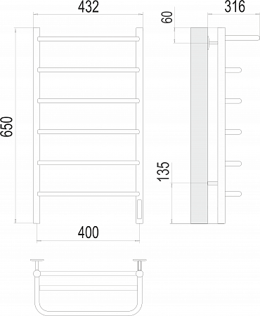 Полка П6 400х650 Электро (quick touch) Полотенцесушитель  TERMINUS Орёл - фото 3