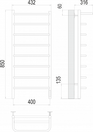 Полка П8 400х850 Электро (quick touch) Полотенцесушитель  TERMINUS Орёл - фото 3