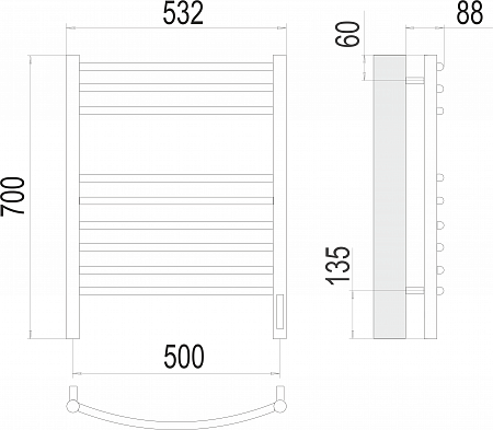 Классик П9 500х700 электро (sensor quick touch)  Полотенцесушитель TERMINUS Орёл - фото 3