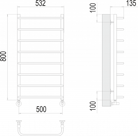 Стандарт П8 500х800  Полотенцесушитель  TERMINUS Орёл - фото 3