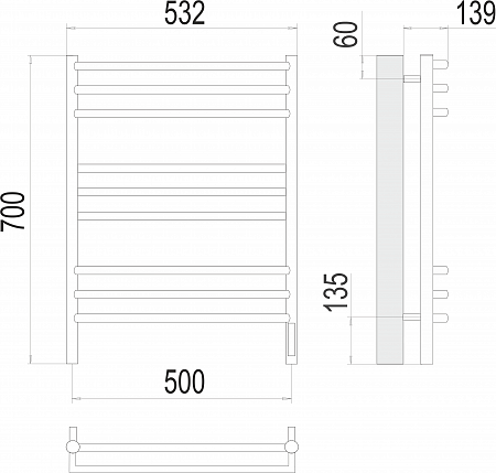 Прато П9 500х700 электро (sensor quick touch) Полотенцесушитель  TERMINUS Орёл - фото 3