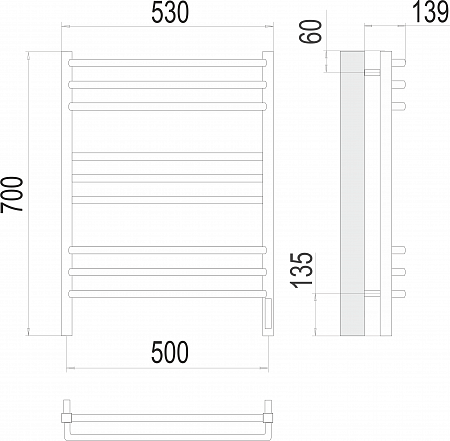 Соренто П9 500х700 электро (sensor quick touch) Полотенцесушитель  TERMINUS Орёл - фото 3